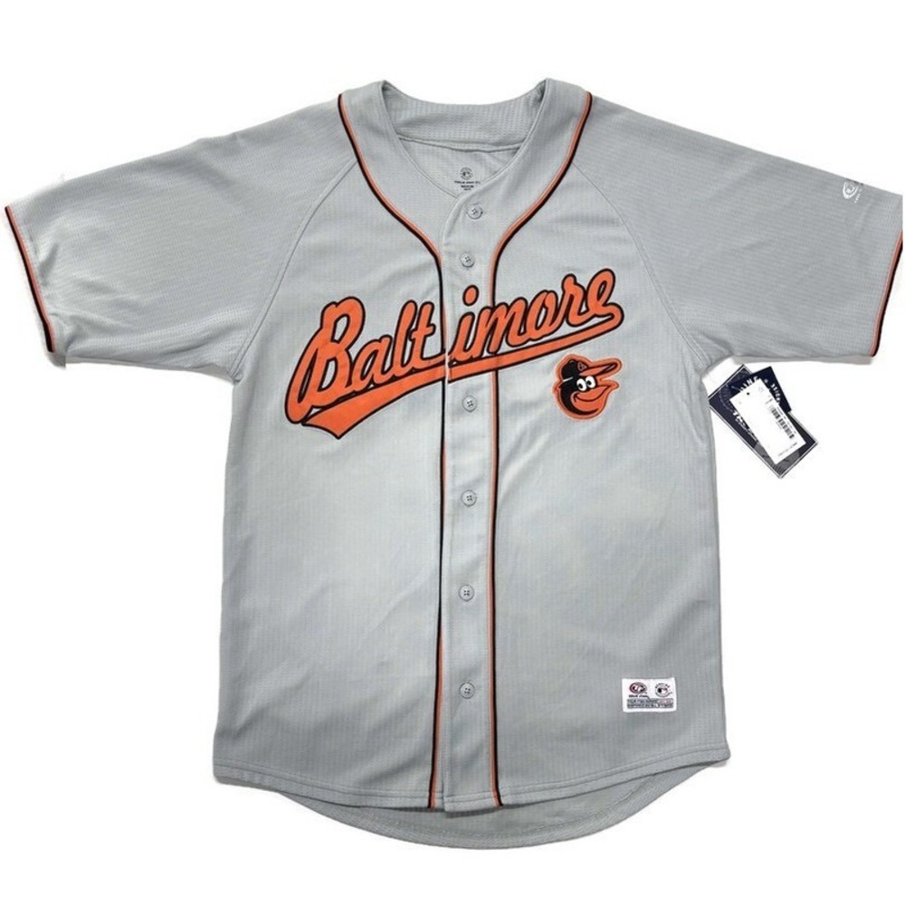 True Fan Baltimore Orioles Baseball Jersey Mens Medium MLB Gray Orange NWT